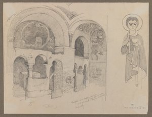دير مسيحي (قبطي) مبكر في إسنا ، 1 مارس 1887 (جرافيت على ورق)