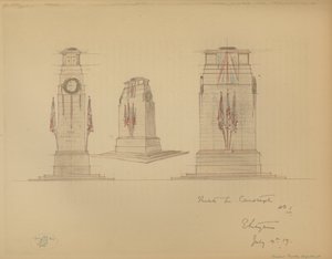 Sketch No 1 for the Cenotaph, Whitehall, Westminster, London (colour litho) بواسطة إدوين لاندسير لوتينس
