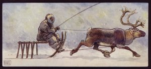 A Lapp and Reindeer Sledge (لون ليثو) بواسطة إدوين نوبل