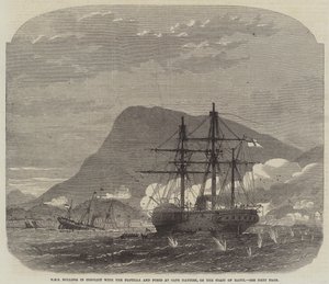 HMS Bulldog في صراع مع الأسطول والحصون في كيب هايتيان ، على ساحل Hayti