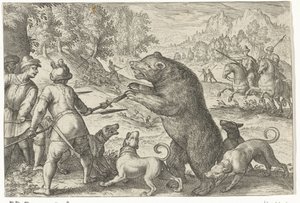 منظر طبيعي مع مطاردة الدب مشاهد الصيد (عنوان المسلسل) Icones Venantum Species Varias Representantes (عنوان السلسلة) بواسطة انطونيو تمبيستا