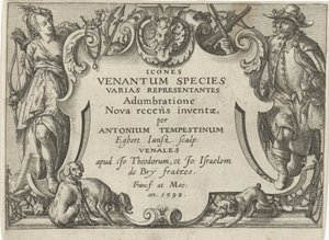 طباعة عنوان لسلسلة بها مشاهد صيد مشاهد الصيد (عنوان المسلسل) Icones Venantum Species Varias Representantes (عنوان السلسلة على الكائن) بواسطة انطونيو تمبيستا