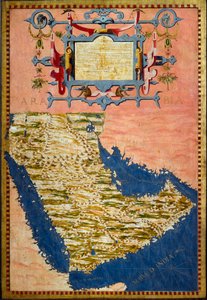 خريطة لشبه الجزيرة العربية رسمها إجنازيو دانتي (1536-1586) حوالي عام 1567 رسم الخزانات في غرفة الخرائط الجغرافية. Palazzo Vecchio ، Sala del Mappamondo فلورنسا بواسطة اجنازيو دانتي