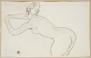 أنثى راكعة عارية وتنحني إلى اليسار ، 1918