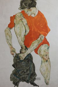عارضة أزياء في رداء أحمر ، 1914. بواسطة ايغون شييل