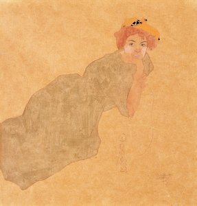 فتاة في لباس زيتوني ذو ذراع مسننة ، 1908 بواسطة ايغون شييل