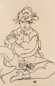 فتاة تجلس مع أرجل منتشرة ، 1918 بواسطة ايغون شييل