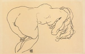 طويل الشعر عاري ، يميل إلى الأمام ، منظر خلفي ؛ Langhaariger Akt ، vornubergebeugt ، Ruckenansicht ، 1918