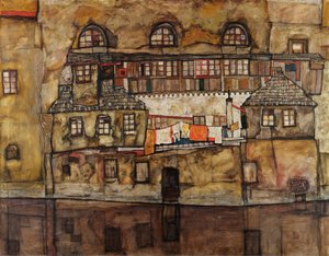 جدار البيوت على النهر - رسم إيغون شييل (1890-1918) ، زيت على قماش بواسطة ايغون شييل