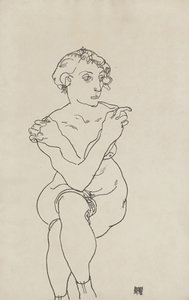 أنثى جالسة عارية ، عبرت الذراعين والساقين ، 1918