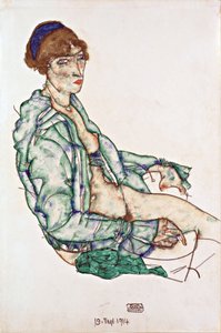 الجلوس شبه عارية مع عصابة الشعر الزرقاء - شييل ، إيغون (1890-1918) - 1914 - الطباشير الأسود ، الغواش على الورق - 47،4 × 31،3 - متحف ليوبولد ، فيينا بواسطة ايغون شييل