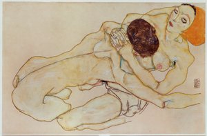 فتاتان - زوجان عاشقان ... (غواش وقلم رصاص) بواسطة Egon Schiele