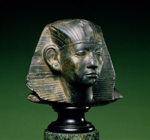 رأس الملك أمنمحات الثالث ، من أسوان ، المملكة الوسطى ، 1842-1797 قبل الميلاد (الحجر الجيري الأحفوري الداكن) بواسطة الأسرة الثانية عشرة المصرية