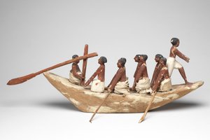زورق إبحار نموذجي من مقبرة خيت (بني حسن) المملكة الوسطى ، c.2010 قبل الميلاد - 1950 قبل الميلاد (الخشب المطلي والكتان)