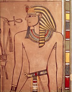 أمنحتب الثاني (c.1427-1392 قبل الميلاد) مع رفع عنخ إلى شفتيه ، من غرفة التابوت في قبره ، المملكة الحديثة (الحجر الجيري المطلي) بواسطة الأسرة الثامنة عشر المصرية