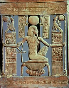 ظهر كرسي من مقبرة توت عنخ آمون (حوالي 1370-52 قبل الميلاد) يصور روح ملايين السنين ، المملكة الحديثة (خشب الأرز) (انظر أيضًا 227983)
