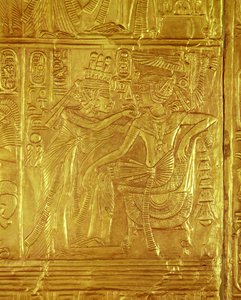 تفاصيل من الضريح الذهبي ، من مقبرة توت عنخ آمون (c.1370-1352 قبل الميلاد) المملكة الجديدة (الخشب المغطى بالجيسو المغطى بالورق الذهبي) بواسطة Egyptian 18th Dynasty