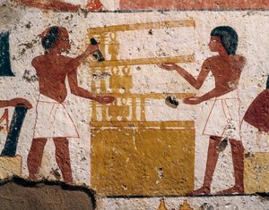 مصر ، الأقصر ، غرب طيبة ، وادي النبلاء. قبر نينامون وإيبوكي. لوحة جدارية تصور نجارين في العمل. (المملكة الحديثة ، الأسرة الثامنة عشر) بواسطة الأسرة الثامنة عشر المصرية