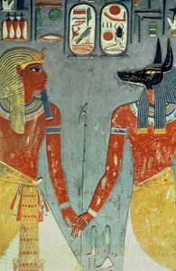 حورمحب وأنوبيس ، من مقبرة حورمحب (حوالي 1323-1295 قبل الميلاد) المملكة الحديثة (رسم جداري) بواسطة الأسرة الثامنة عشر المصرية