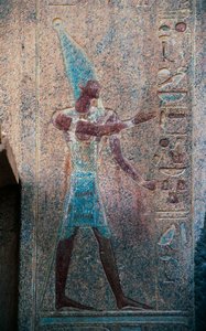 فرعون مع تاج مصر العليا، معبد حتشبسوت الجنائزي، دير البحري، مقبرة طيبة (قائمة اليونسكو للتراث العالمي بواسطة الأسرة الثامنة عشر المصرية