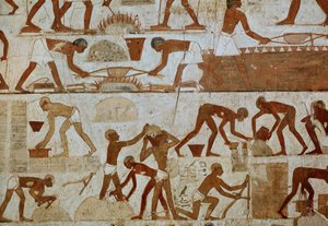 رخمير يتفقد عمال صناعة الطوب وصهره بواسطة الأسرة الثامنة عشر المصرية