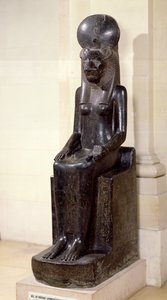 تمثال للإلهة سخمت برأس أسد ، من معبد موت ، الكرنك ، المملكة الحديثة ، c.1391-1353 قبل الميلاد (ديوريت) (انظر أيضًا 50887)
