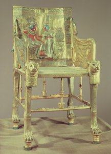 عرش توت عنخ آمون (c.1370-52 قبل الميلاد) المملكة الجديدة (خشب مطلي بالذهب ومطعم بأحجار شبه كريمة) (انظر 59231)