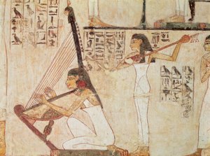 موسيقيان من مقبرة رخمير ، المملكة الحديثة (رسم جداري)