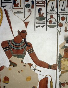 أتون ، تفاصيل من اللوحات الجدارية بالحجرة الثانية لمقبرة نفرتاري ، وادي الملكات ، الأقصر ، طيبة (قائمة اليونسكو للتراث العالمي بواسطة الأسرة المصرية التاسعة عشرة