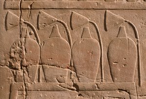 تفاصيل الإغاثة التي تصور الجرار وزهور اللوتس (الحجر الجيري) بواسطة الأسرة المصرية التاسعة عشرة