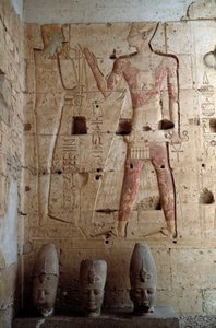 الآثار المصرية: نقش منخفض من معبد سيثي الأول في أبيدوس. 1318 ق.م مصر بواسطة الأسرة المصرية التاسعة عشرة
