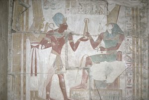 نقش إيزيس ، تقديم سيثوس الأول (1303-1290 قبل الميلاد) إلى حورس ، المملكة الحديثة (رسم جداري)