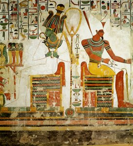 الآلهة أوزوريس وأتوم ، من مقبرة نفرتاري ، المملكة الجديدة (لوحة جدارية)