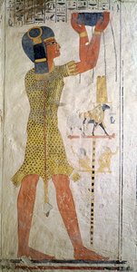 كاهن إنموتيف يقدم قربانا من قبر رمسيس التاسع (حكم 1126-1108 قبل الميلاد) المملكة الحديثة (رسم جداري)