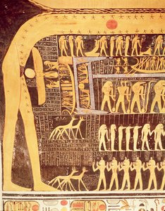تفاصيل من كتاب اليوم من سقف حجرة الدفن في مقبرة رمسيس السادس (حكم 1143-1136 قبل الميلاد) المملكة الحديثة (رسم جداري)