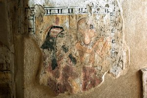 الآثار المصرية: تمثيل شروي وزوجته في العبادة. لوحة قبر شروي (TT13). الأسرة العشرون. 1190-1077 قبل الميلاد مقبرة درة أبو النجا ، الضفة الغربية للأقصر ، مصر بواسطة الأسرة المصرية العشرون