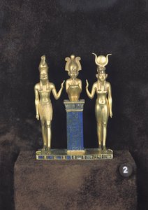 أوزوريس ، حورس ، إيزيس: ثالوث أوسركون الثاني ، عهد أوسركون الثاني ، c.874-850 قبل الميلاد (الذهب ، اللازورد والزجاج)
