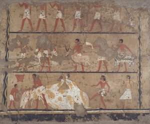 مشاهد تربية الماشية وذبحها وحملة القرابين والأضاحي ، مقبرة إتي ونفرو (جدارية) بواسطة الأسرة المصرية السادسة