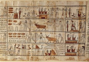 الآثار المصرية: حقول الإليزيه. الرسم على ورق البردي من كتاب الموتى. الفترة البطلمية تورين ، المتحف المصري - مصر القديمة: الحقول الإليزية. الرسم على ورق البردي من كتاب الموتى. العصر البطلمي. المتحف المصري بتورينو