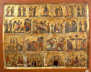 Deesis Row and the Twelve Great Feasts (الطلاء وأوراق الذهب على اللوح) بواسطة المدرسة المصرية