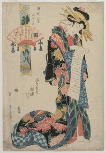 The Courtesan Aizome of the Ebiya من سلسلة ثمانية مناظر من حكاية جينجي ، ج. أواخر القرن التاسع عشر.