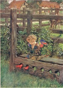 رسم توضيحي من كتاب الأغاني والقصص الإنجليزية القديمة ، الذي نشره Stodder and Houghton ، حوالي عام 1910 (لون ليثو)
