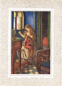 The Lily Maid of Astolat والمعروفة أيضًا باسم سيدة شالوت ، رسم توضيحي من 
