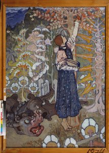 Un conte de fairy (La belle et la bete) - حكاية خرافية (الفتاة والوحش) - لوحة لإيلينا دميترييفنا بولينوفا (1850-1898) ، زيت على قماش بواسطة إيلينا بولينوفا