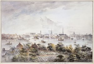 منظر ستوكهولم من Kungsholmen مع القصر الملكي والكنيسة العظمى والكنيسة الألمانية وكنيسة كاتارينا وكنيسة ريدارهولم ، بواسطة إلياس مارتن