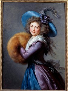 صورة مدام مول ريمون (1759-1833) ، ممثلة الكوميدي الإيطالي. ترتدي قبعة من الريش وترتدي الأكمام. لوحة لماري إليزابيث لويز فيجي لو برون (أو فيجي ليبرون أو فيجي ليبرون) (1755-1842) 1786 صن. 1،04x0،76 م - عمودي o بواسطة إليزابيث لويز فيجي ليبرون