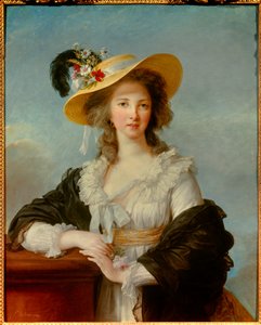 صورة ليولاند غابرييل مارتين دي بولاسترون ، دوقة بوليجناك (1749-1793) مع لوحة قبعة القش بواسطة ماري إليزابيث لويز فيجي لو برون (أو فيجي ليبرون أو فيجي ليبرون) (1755-1842) 1782 صن. 0.92x0.73 م - صورة للدوقة - عمودي بواسطة إليزابيث لويز فيجي ليبرون