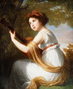 صورة لابنة الفنانة جالسة بطول ثلاثة أرباع العزف على الجيتار عام 1797 بواسطة إليزابيث لويز فيجي ليبرون