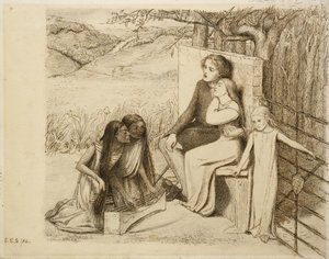 اثنين من العشاق ، 1854 (قلم وحبر بني على ورق أبيض باهت)