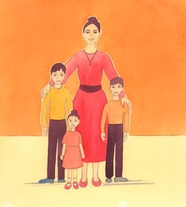 أم تعطي الفرح لله عندما تحب أطفالها وتهتم بهم، 2005 (لوحة مائية على ورق) بواسطة إليزابيث وانج